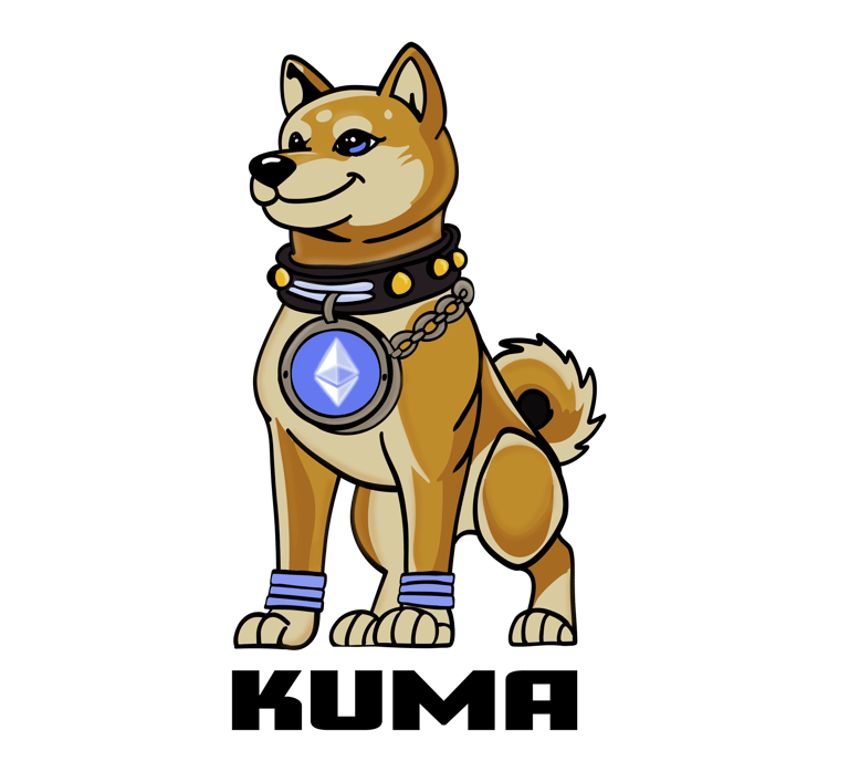 an illustrated dog with a collar and ethereum symbol