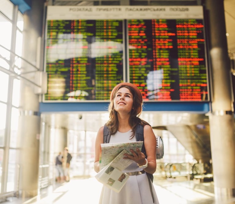 a woman in a white dress is holding a map and looking up at the sky