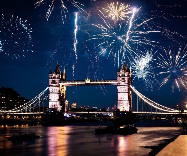 a bridge bridge with fireworks in the background