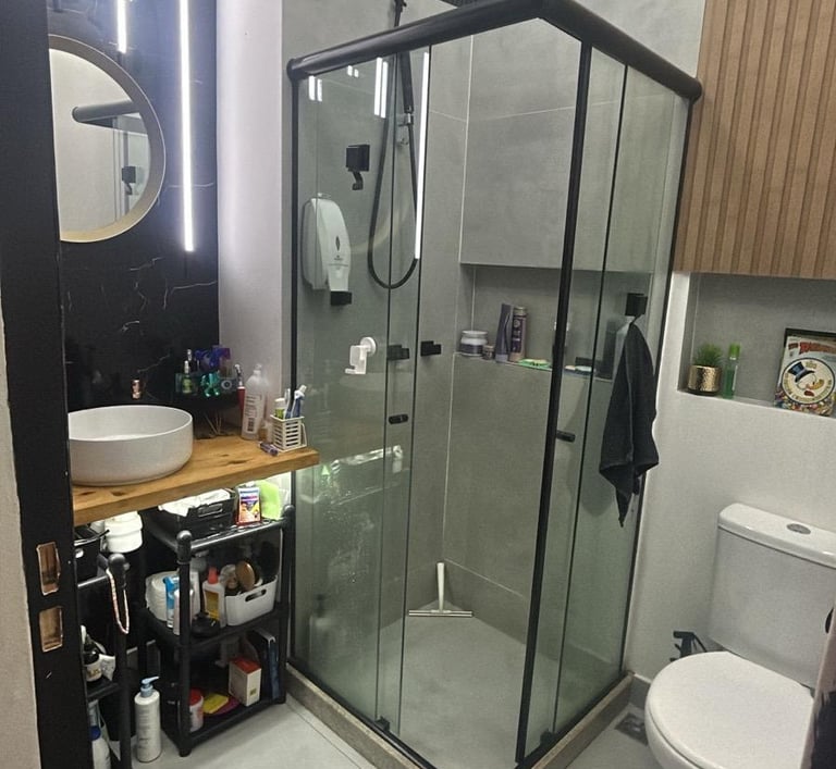 a bathroom with a shower 