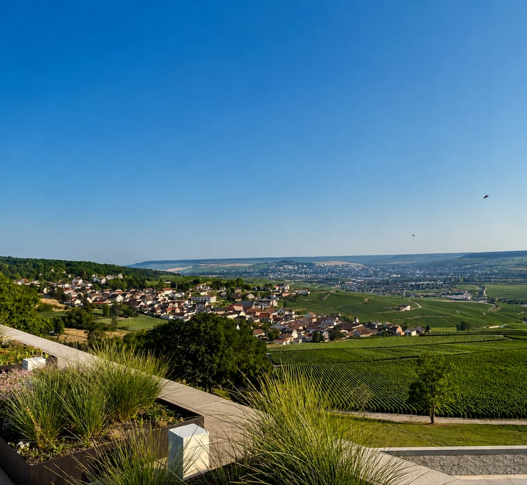View of an idyllic vineyard landscape bathed in natural light