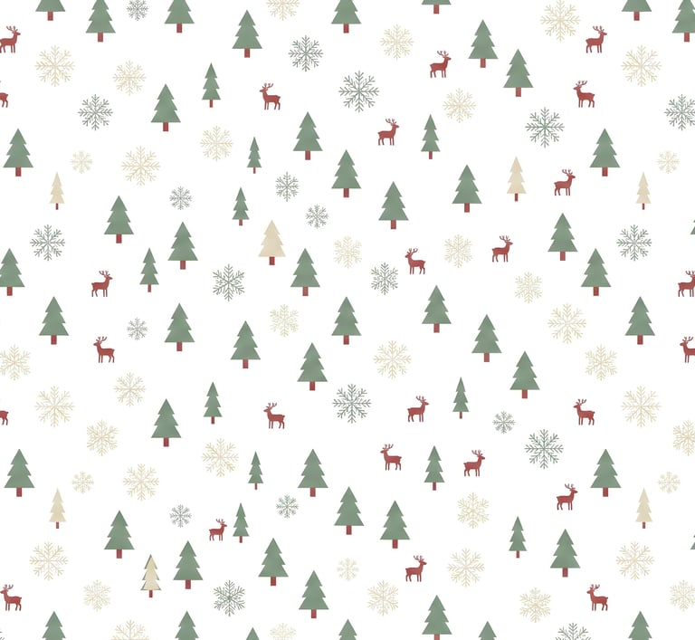 Minimalist Scandinavian Christmas pattern with trees and reindeer