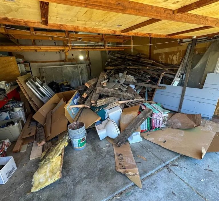 Pile of construction debris in a garage