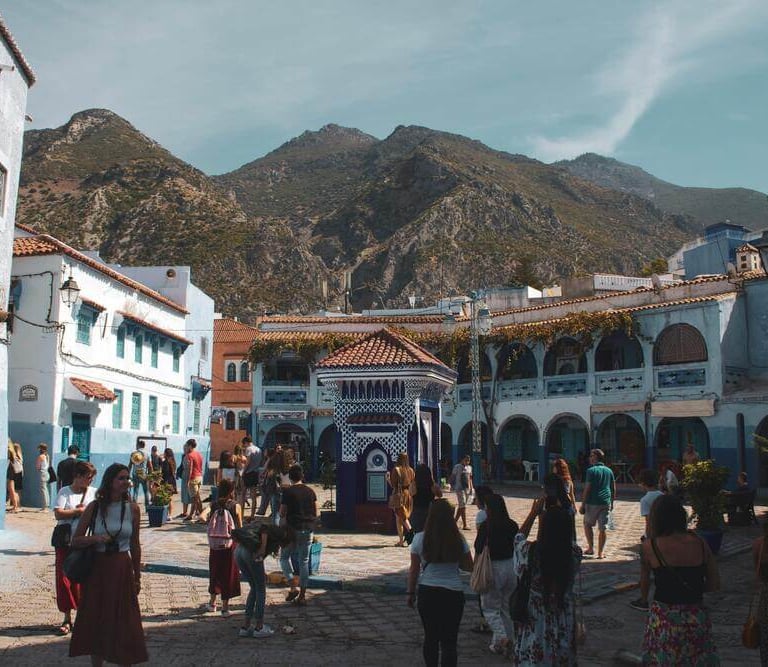 Tourist asking permission before taking photo in Morocco