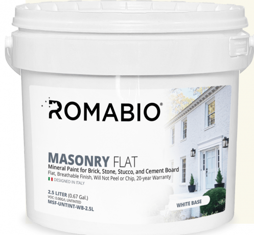 a bucket of romabio masonry paint