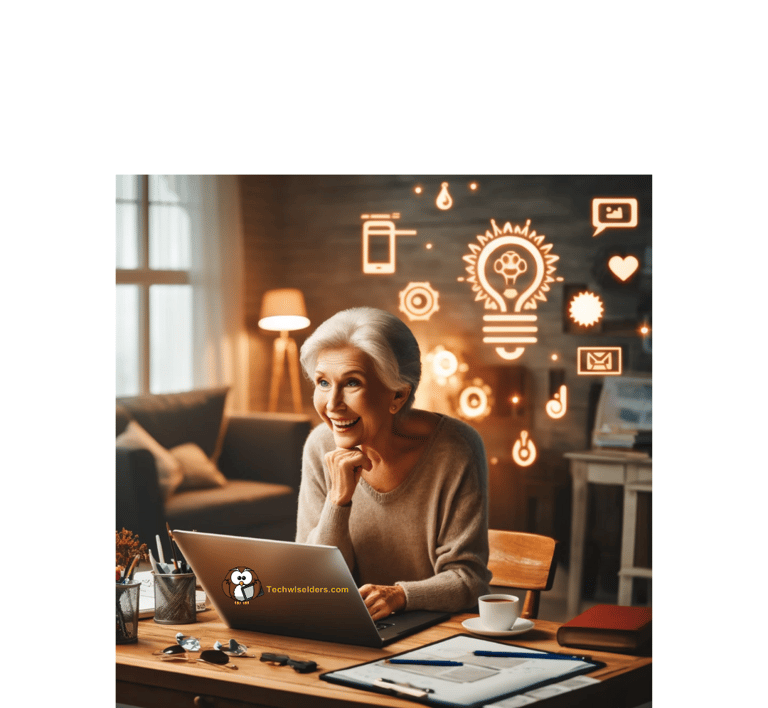 a woman sitting at a table with a laptop computer