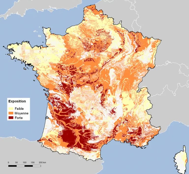 Loi Elan : Carte des formations argileuses en France