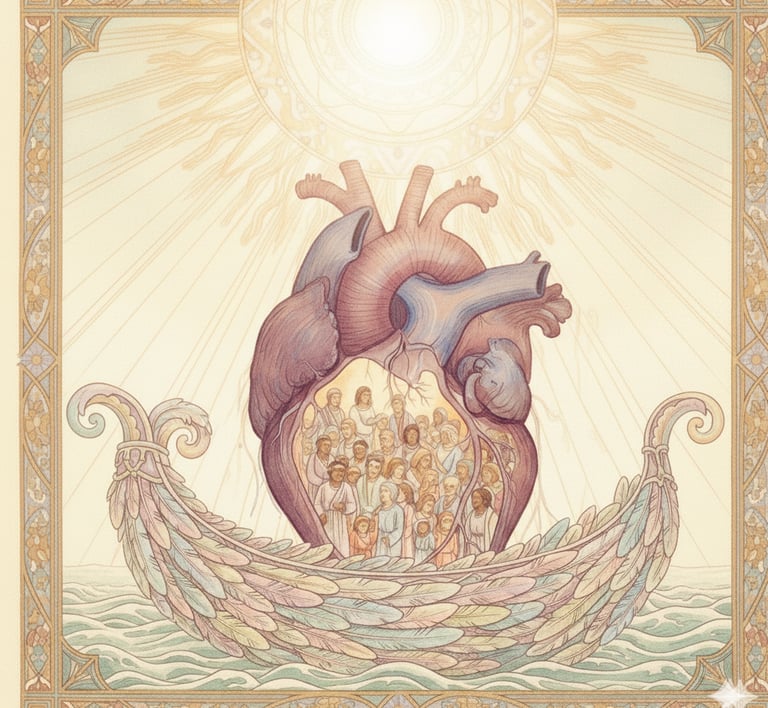 El corazon colectivo de la humanidad que palpita al son de la evolución conjunta sobre la barca de l