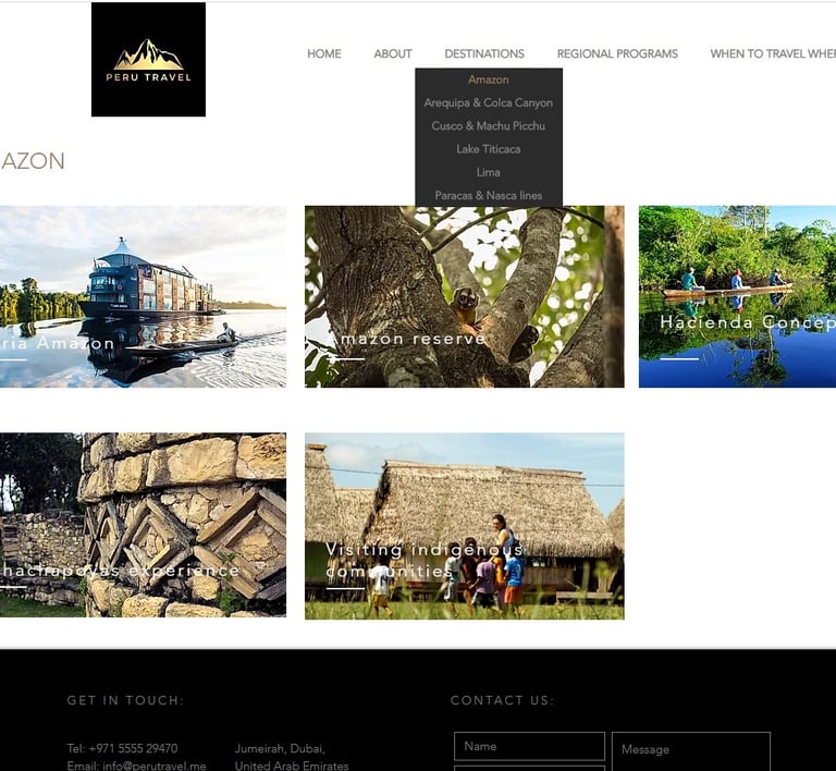 Website Peru Travel ME - bespoke trips to Peru from Dubai