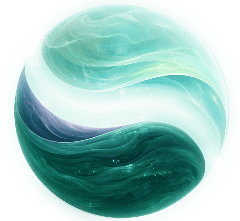 Esfera abstracta con dos capas fluidas que representan la lectura estratégica y simbólica del método