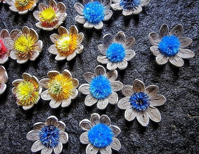 Blue center flower,yellow center flower of recycled paper 