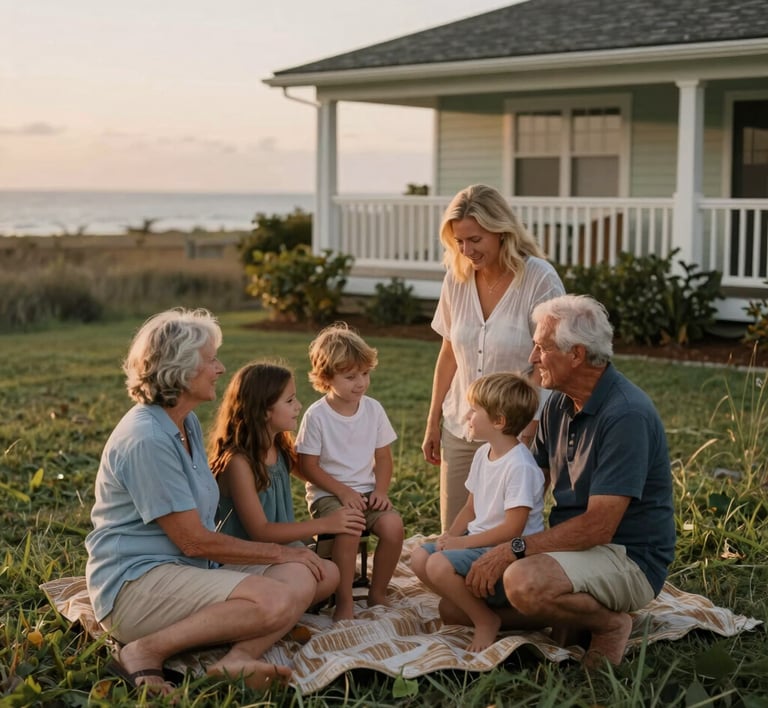 Retired couple with family enjoying financial confidence and retirement planning