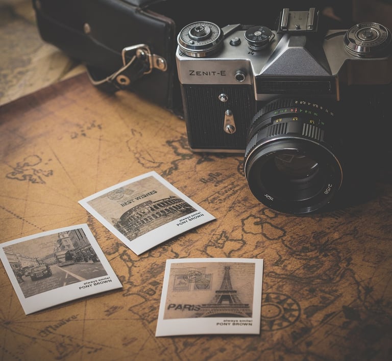 a camera and some pictures of a camera