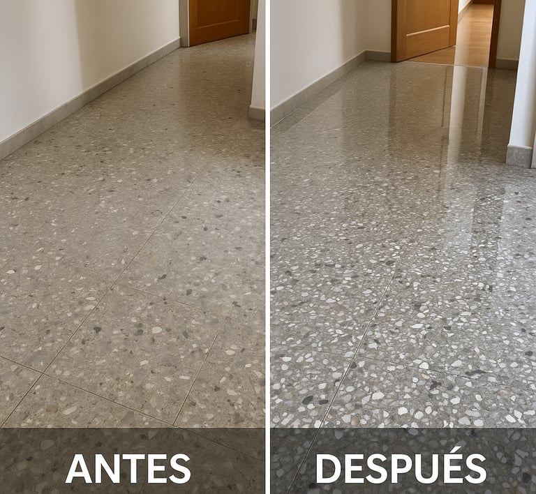 restauración de piso de mármol — antes y después recuperación Restorex