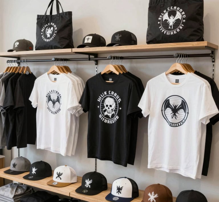 Fans browsing exclusive Mamaqua artist merchandise and branded apparel at a lively stall.