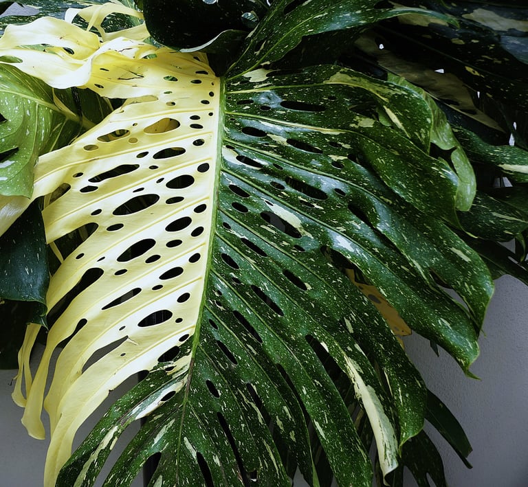Monstera Thai Constellation half moon fenestrated leaf