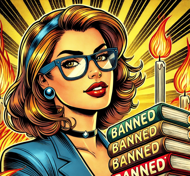 a woman in a black jacket and glasses holding a book