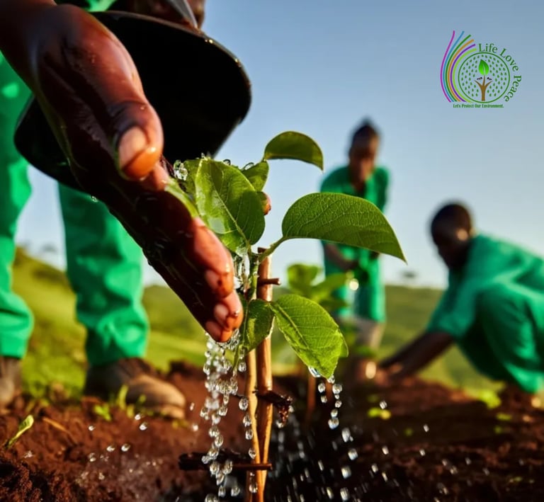 a person is watering water from a tree