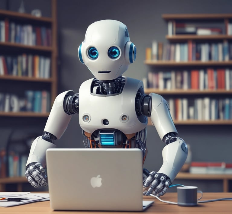 Futuristic holographic robot interacting with a WhatsApp interface.