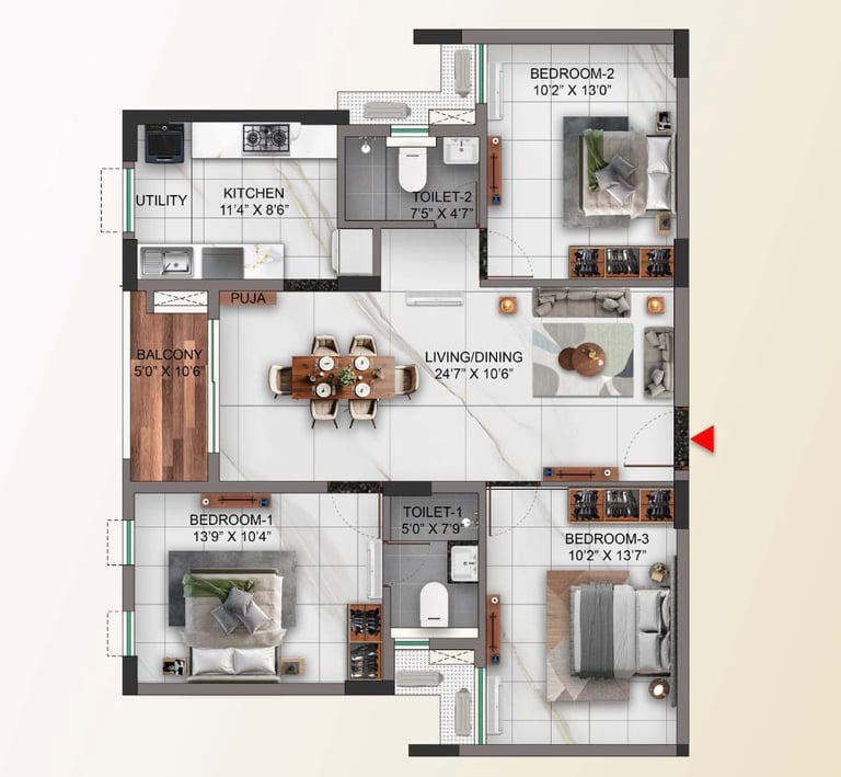 3BHK 2T
