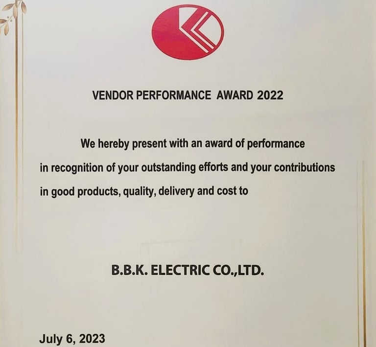 Performance winning award year 2022 for BBK Electric