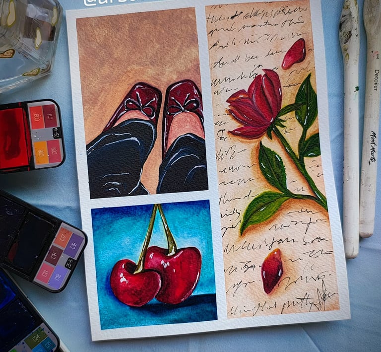 alt="Original abstract painting featuring bold brush strokes and vibrant colors"