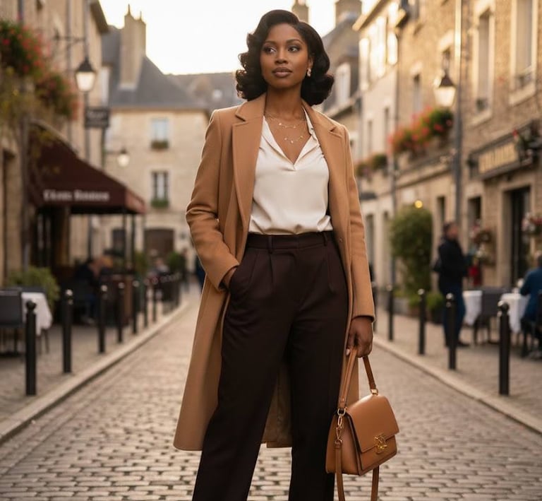 Ruby Mae Davenport walking confidently down a city street, embodying quiet strength, purpose, and in