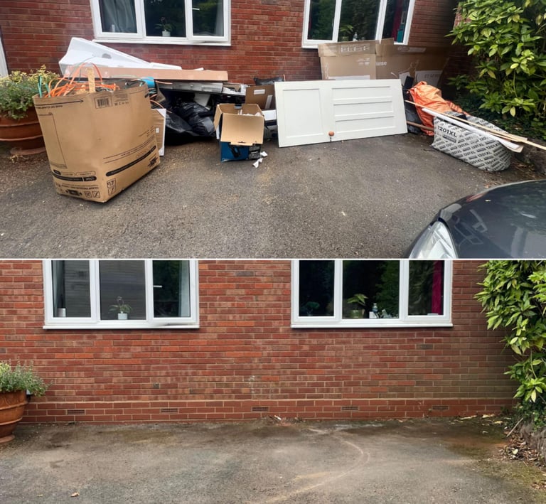 before and after picture of waste removed by Hilton clearance in st johns Worcester