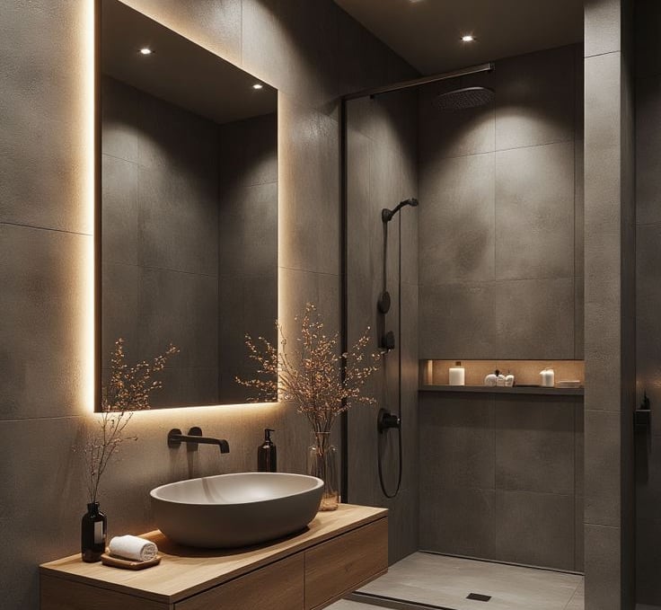 Estetik detaylara sahip banyo tasarımı çalışması