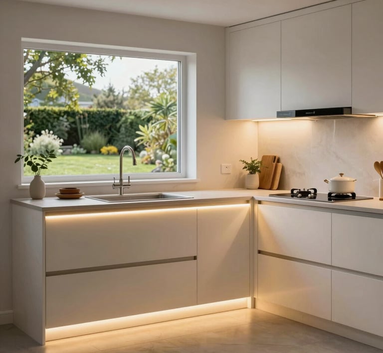 Craftsman fitting custom kitchen cabinets in a warm, inviting space with natural light.