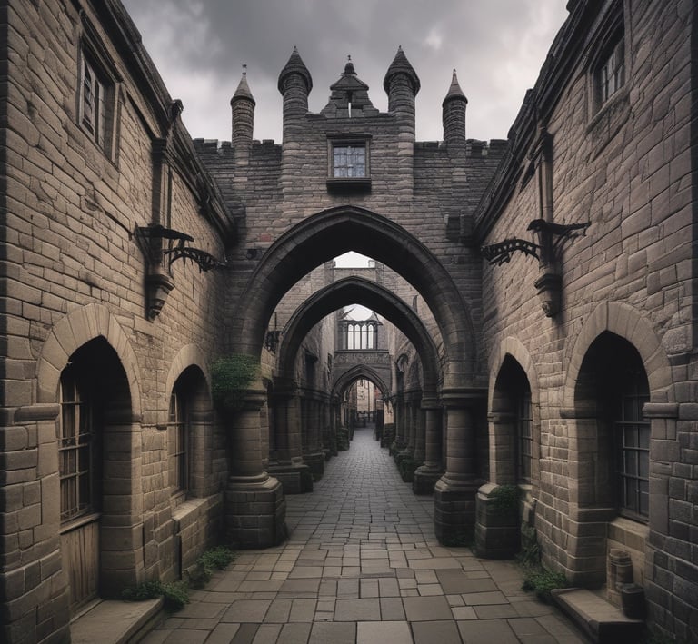 A bustling city square filled with diverse inhabitants, some curious, others wary, as Galen and companions pass through.