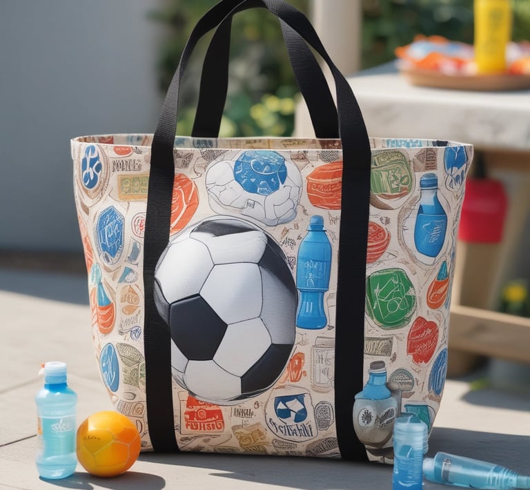 A neatly packed cooler filled with snacks and drinks ready for a soccer match.