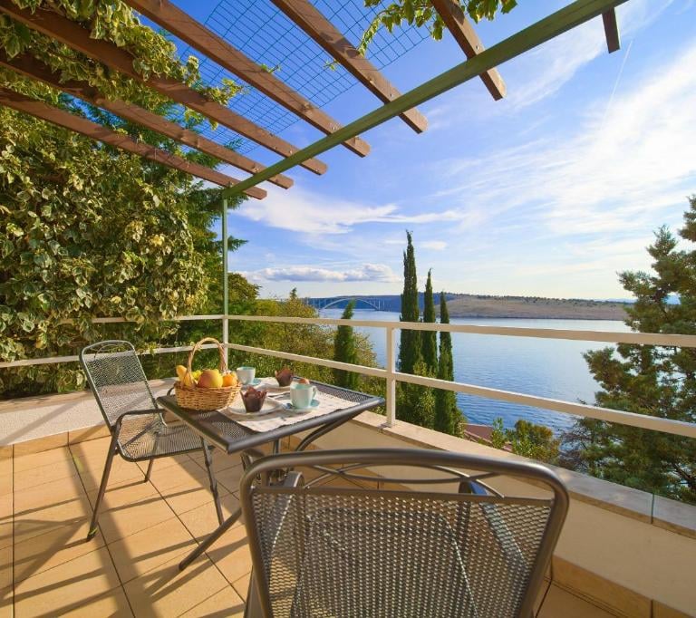 Stunning sea view from the Studio apartment terrace in Kraljevica, Croatia, near Krk Island
