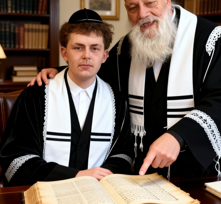 The rebbe pointing out a key portion of Torah to one of his grandsons