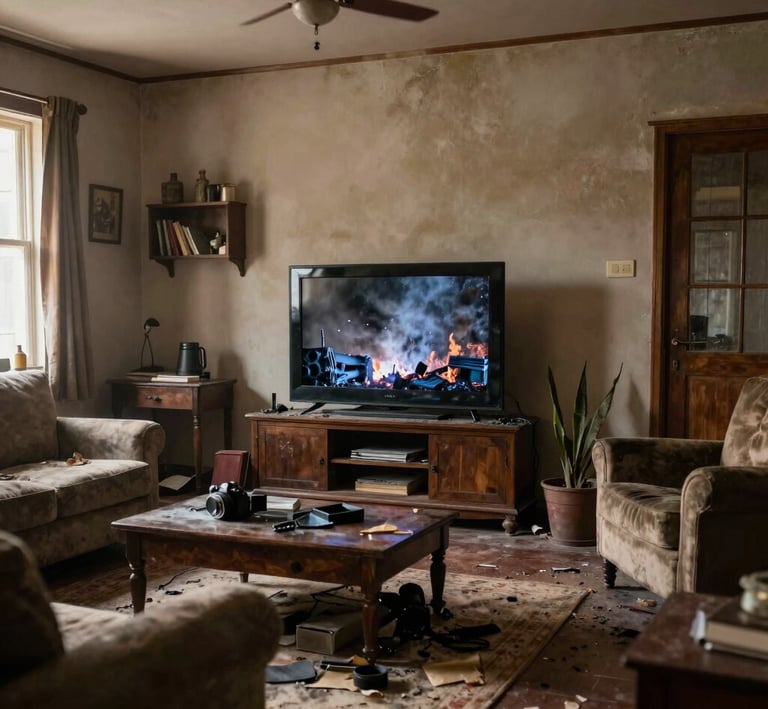 Close-up of a technician carefully restoring a vintage television affected by water damage.