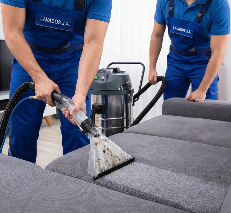 Tenicos lavando sofa de color gris en Ibague