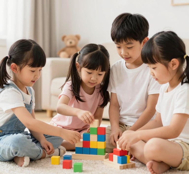 A peaceful baby napping on a soft blanket surrounded by plush animals.