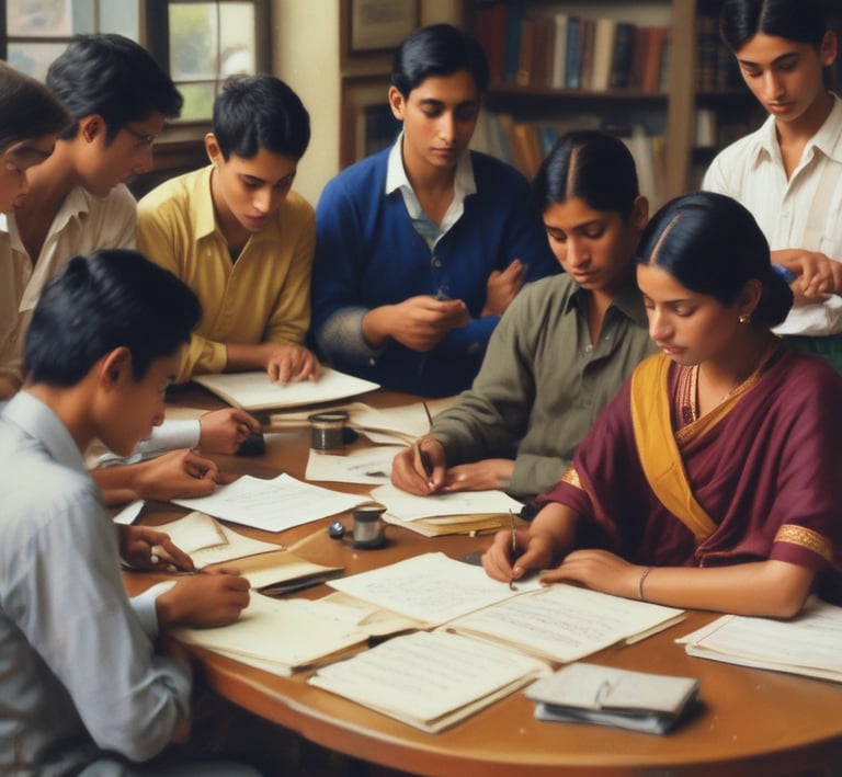 A classroom scene with students practicing shorthand and steno typing techniques.