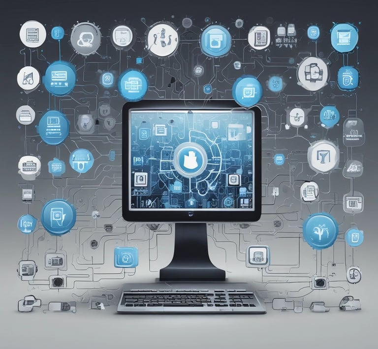 Abstract representation of machine communication systems with interconnected glowing nodes and data streams.