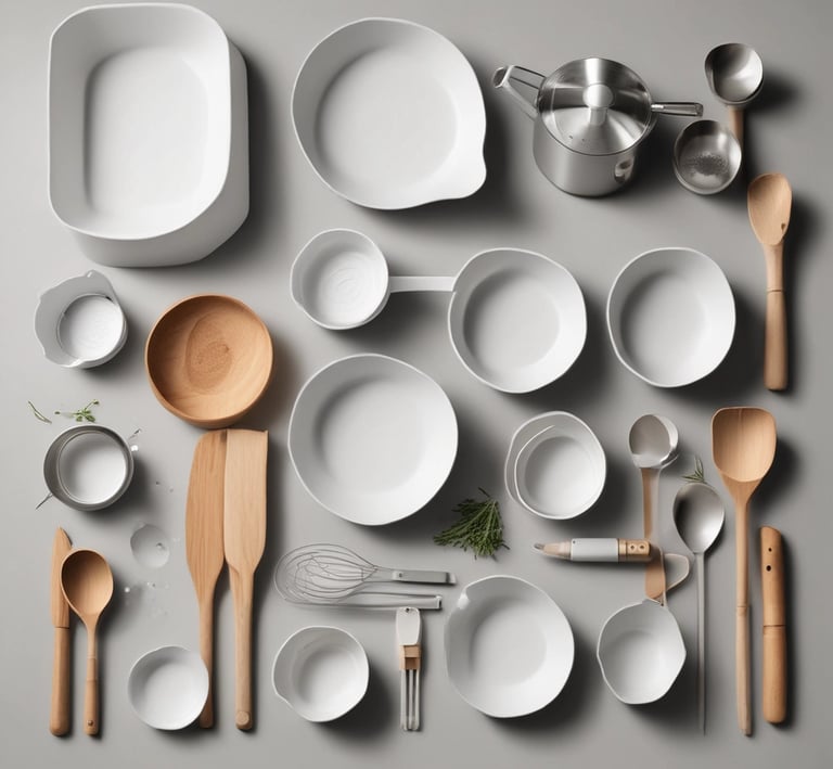 A sleek, modern retail display featuring neatly arranged home and garden products under soft lighting.