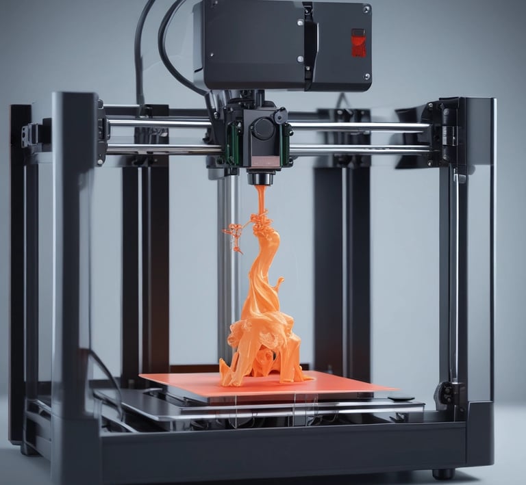 A sleek modern workspace with technology devices and a team collaborating.