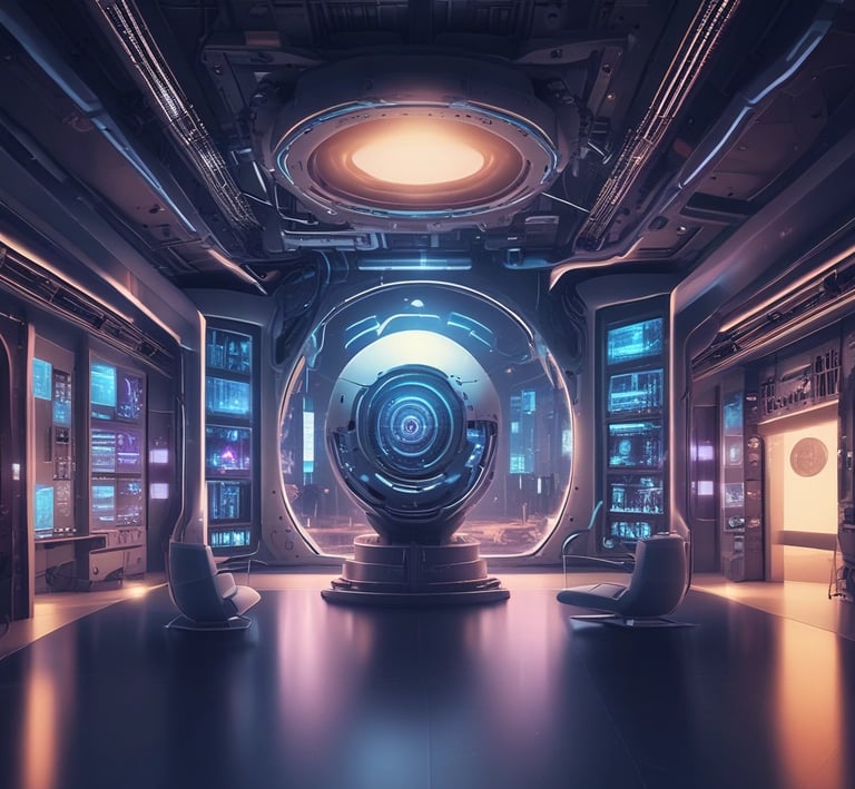 A sleek, dark-themed abstract digital art with purple neon highlights.