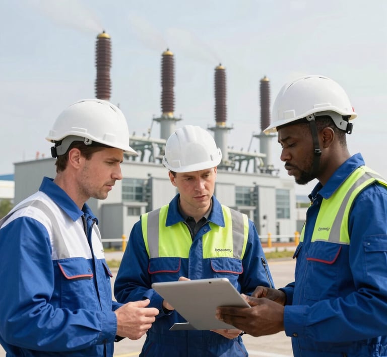 Close-up of a control panel being calibrated during a power plant overhaul.