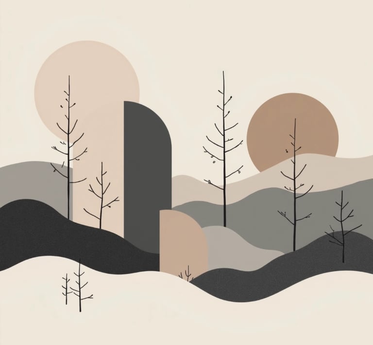 Minimalist artwork with soft abstract forms — Nordic tones inspired by winter calm and interiors.