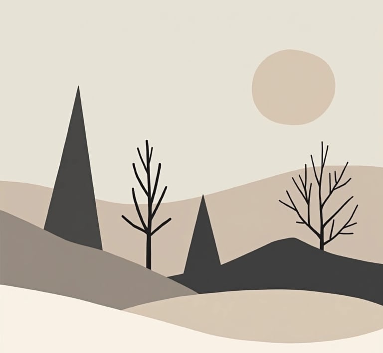 Abstract composition with Nordic-inspired shapes and tones — calm, minimal and softly geometric.