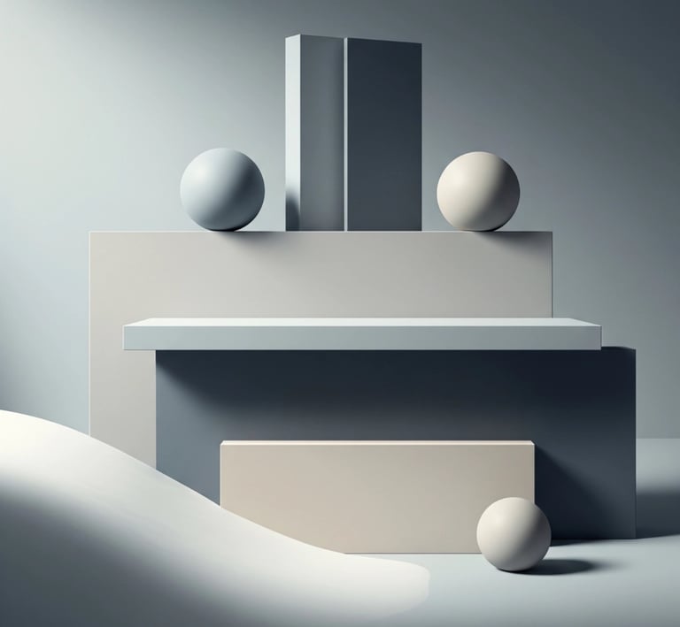 Minimalist winter artwork — soft geometric shapes in muted tones, inspired by Nordic calm and light.