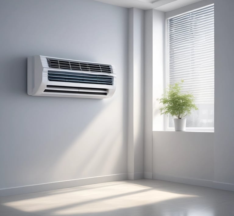 A technician carefully cleaning a cassette air conditioner unit indoors.