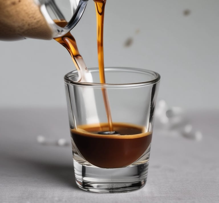 A hand holds a cold brew coffee in a clear plastic cup with a lid and ice visible inside. In the background, a red espresso machine with the words 'STOKED Roasters + Coffeehouse' is seen, along with two black coffee grinders filled with coffee beans. The setting has a warm, inviting interior with wood and orange tones.