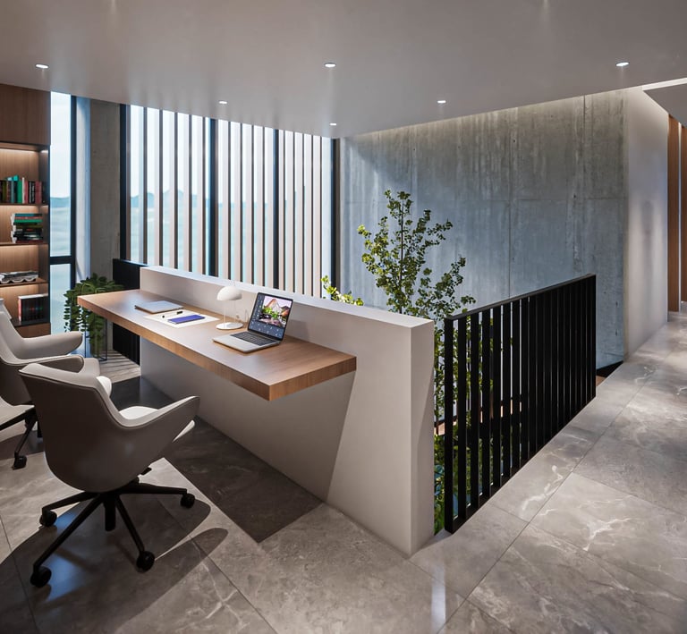 casa con doble altura y arbol interior
