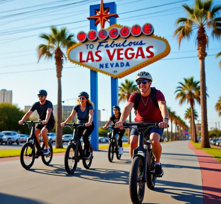 a family riding bikes down the street